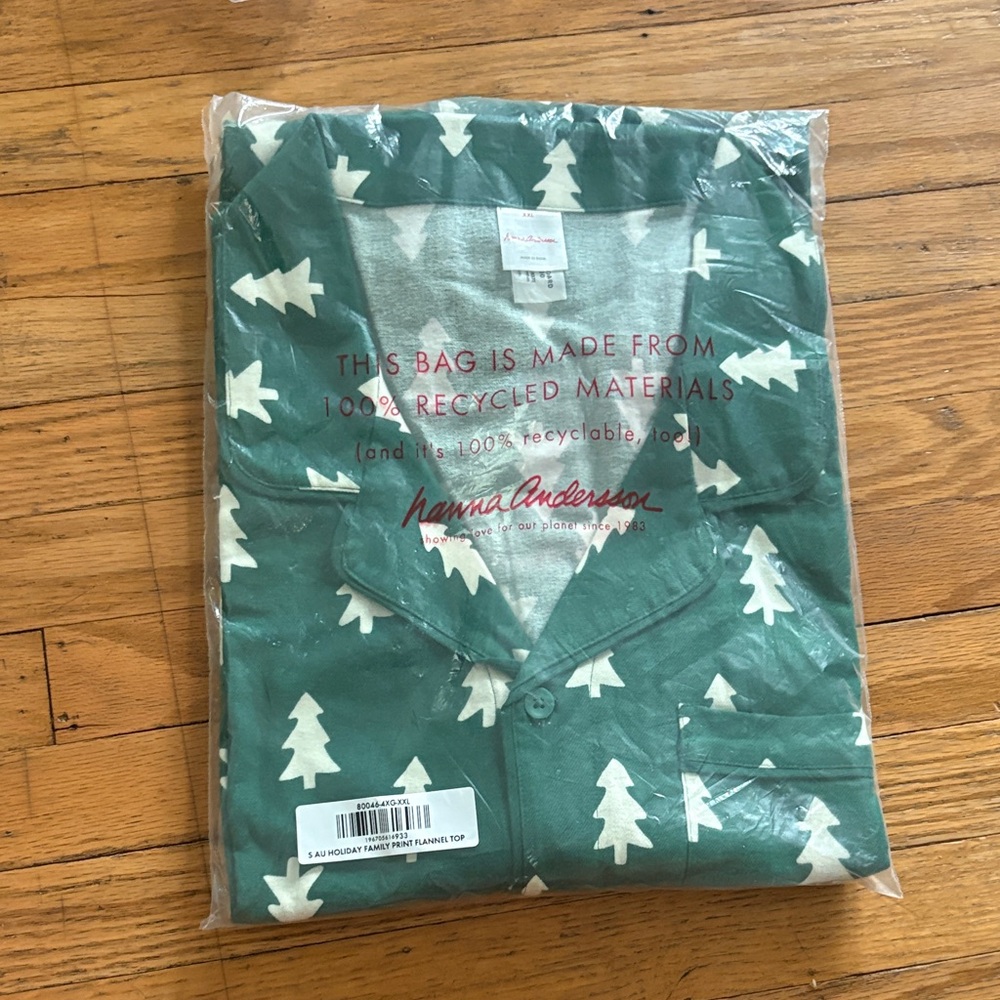 *Hanna Andersson Green Tree Print Flannel Pajama Top*UNISEX*Happy Trees on green